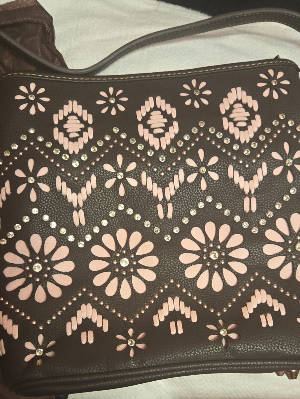 Montana West Brown Shoulder Bag with Pink Floral Cutouts